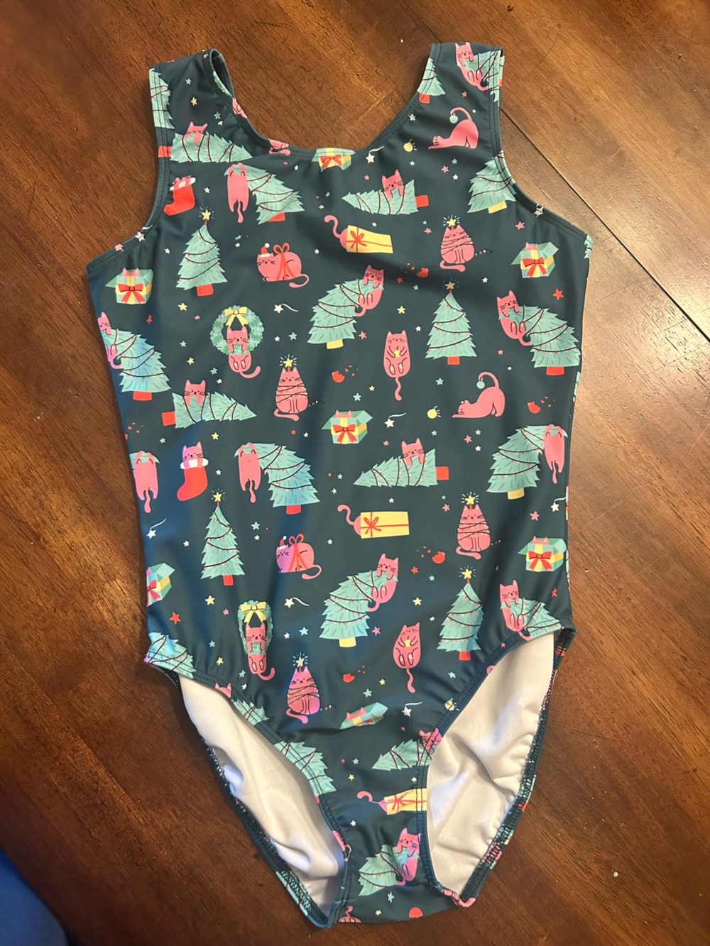 Destira Holiday Cat Print Gymnastics Leotard
